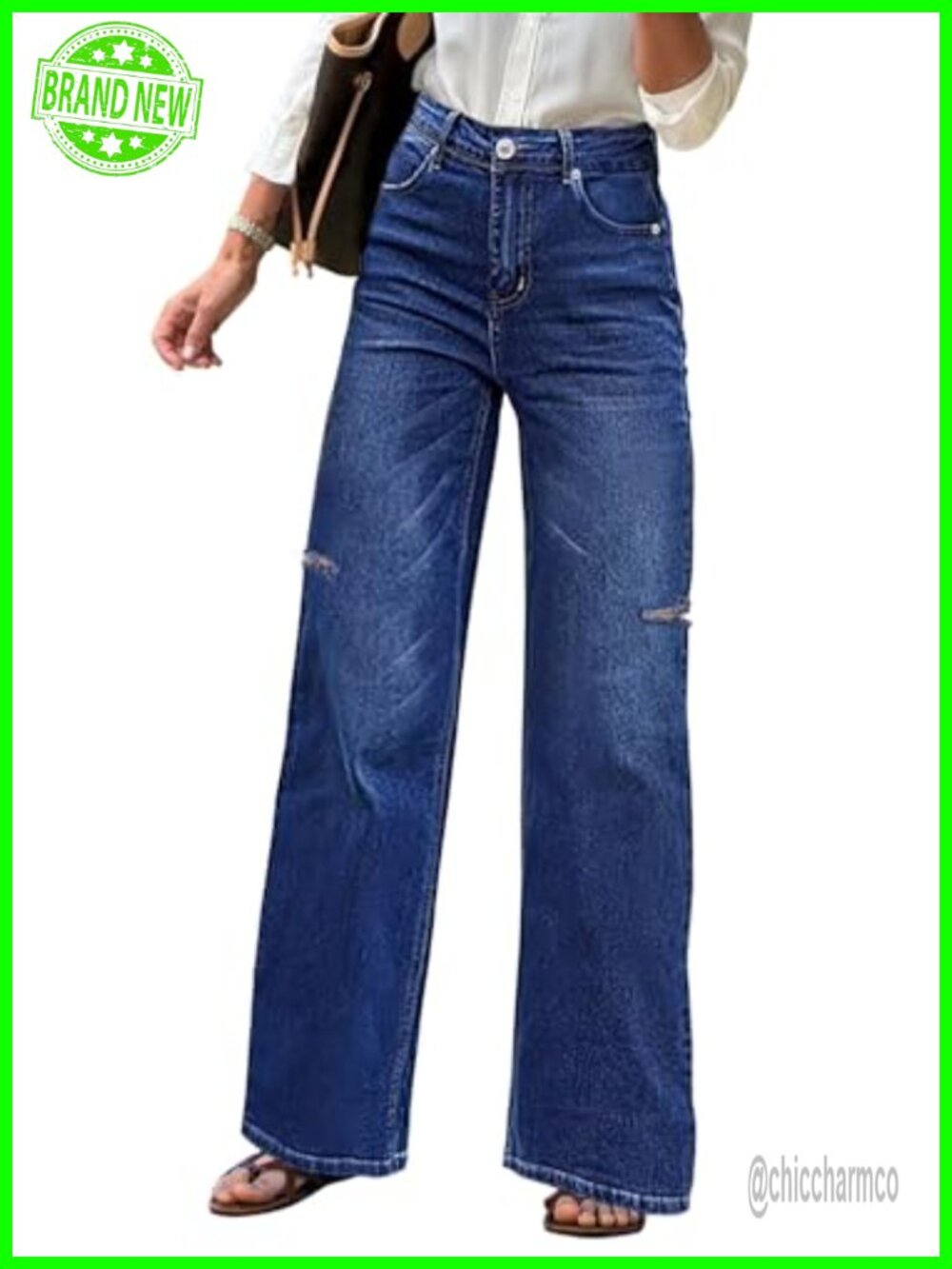 Wide Leg Jeans for Women High Rise Denim Pants Stretchy Trousers Casual Work